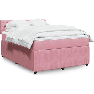 vidaXL Boxspring met matras fluweel roze 140x200 cm