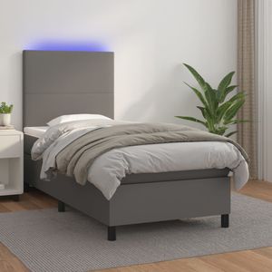 vidaXL Boxspring met matras en LED kunstleer grijs 100x200 cm