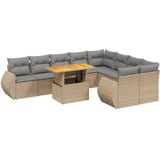 vidaXL 10-delige Loungeset met kussens poly rattan beige