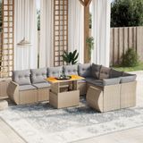 vidaXL 10-delige Loungeset met kussens poly rattan beige