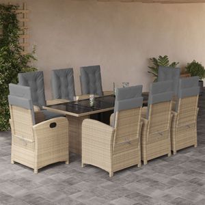 vidaXL 9-delige Tuinset met kussens poly rattan gemengd beige