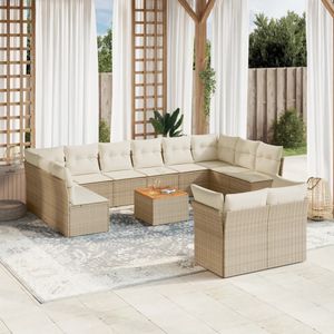 vidaXL 13-delige Loungeset met kussens poly rattan beige