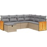 vidaXL 7-delige Loungeset met kussens poly rattan gemengd beige