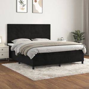 vidaXL Boxspring met matras fluweel zwart 180x200 cm