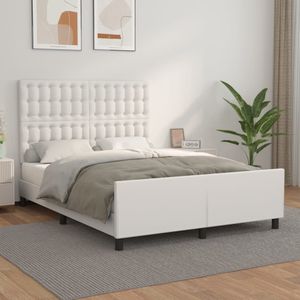 VidaXL Bedframe met Hoofdbord Kunstleer Wit 140x200 cm