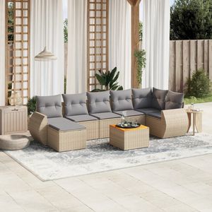 vidaXL 8-delige Loungeset met kussens poly rattan beige