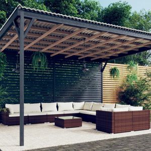 VidaXL 11-delige Loungeset met Kussens - Poly Rattan Bruin