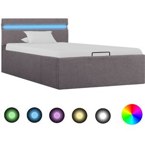 vidaXL Bedframe met hydraulische opslag en LED stof taupe 90x200 cm