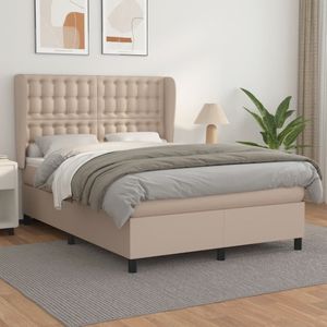 vidaXL Boxspring met matras kunstleer cappuccinokleurig 140x190 cm