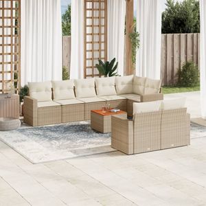 vidaXL 9-delige Loungeset met kussens poly rattan beige