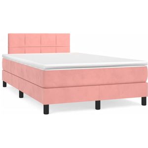 vidaXL Boxspring met matras fluweel roze 120x190 cm