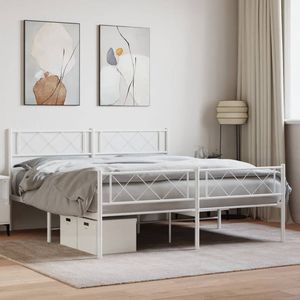 vidaXL Bedframe met hoofd- en voeteneinde metaal wit 120 x 190 cm