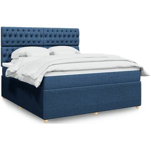 vidaXL Boxspring met matras stof blauw 180x200 cm