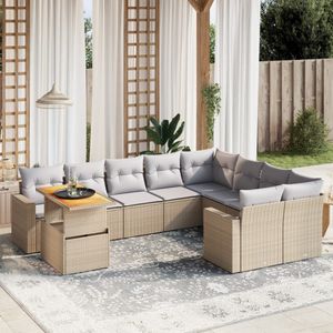 vidaXL 10-delige Loungeset met kussens poly rattan beige