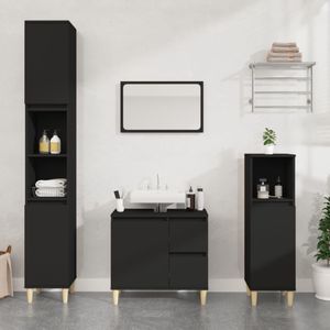 vidaXL - Badkamerkast - 30x30x190 - cm - bewerkt - hout - zwart