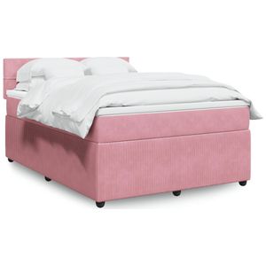 vidaXL Boxspring met matras fluweel roze 160x200 cm