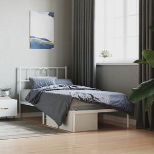 vidaXL Bedframe met hoofdbord zonder matras metaal wit 75x190 cm