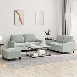 vidaXL 3-delige Loungeset met kussens fluweel lichtgrijs