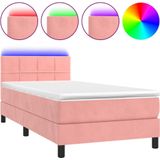 vidaXL Boxspring met matras en LED fluweel roze 90x190 cm