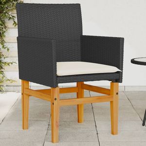 vidaXL Tuinstoelen 2 st met kussens poly rattan en massief hout zwart