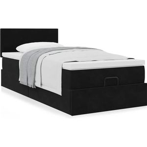 vidaXL - Ottoman - bed - met - matrasx190cm - fluweel - zwart