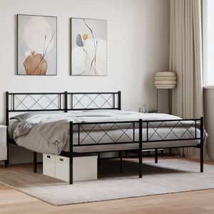 vidaXL Bedframe met hoofd- en voeteneinde metaal zwart 140x190 cm