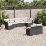 vidaXL 9-delige Loungeset met kussens poly rattan zwart