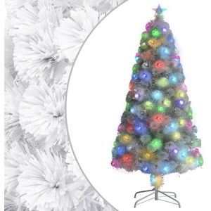 vidaXL Kunstkerstboom met LED en glasvezelverlichting - 120 cm - Wit