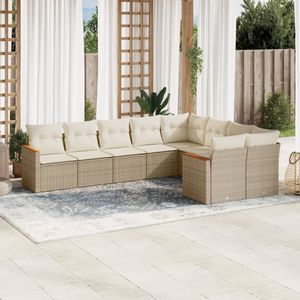 vidaXL 9-delige Loungeset met kussens poly rattan beige