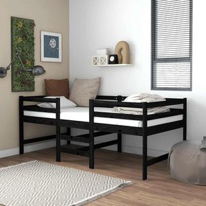 vidaXL Bed halfhoog massief grenenhout zwart 90x200 cm