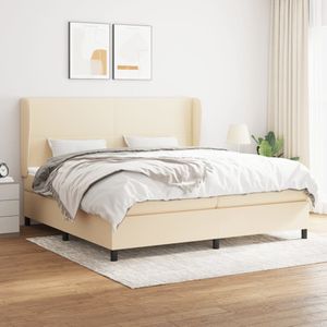 vidaXL Boxspring met matras stof crèmekleurig 200x200 cm