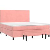 vidaXL Boxspring met matras fluweel roze 180x200 cm