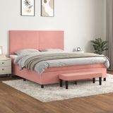 vidaXL Boxspring met matras fluweel roze 180x200 cm