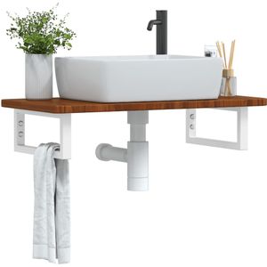 vidaXL Badkamer wandschap staal en massief eikenhout