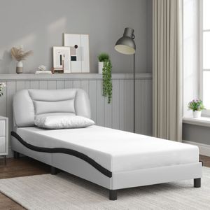 vidaXL Bedframe met hoofdbord kunstleer zwart en wit 90x190 cm