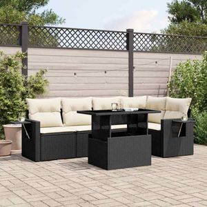 vidaXL - 6-delige - Loungeset - met - kussens - poly - rattan - zwart