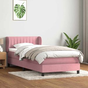 vidaXL Boxspring met matras fluweel roze 100x210 cm