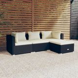 vidaXL 4-delige Loungeset met kussens poly rattan zwart