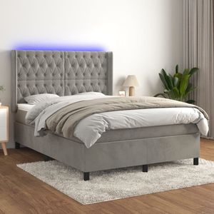 vidaXL Boxspring met matras en LED fluweel lichtgrijs 140x200 cm