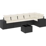 vidaXL 7-delige Loungeset met kussens poly rattan zwart