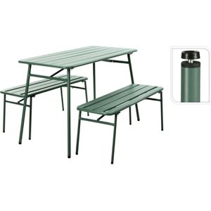 ProGarden 3-delige Tuintafel en bankenset staal groen