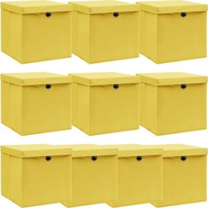 vidaXL-Opbergboxen-met-deksel-10-st-32x32x32-cm-stof-geel