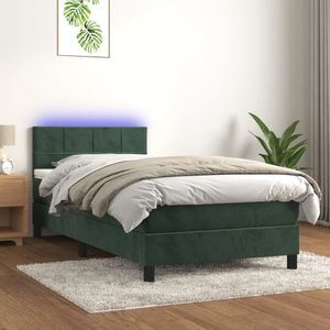 vidaXL Boxspring met matras en LED fluweel donkergroen 80x200 cm