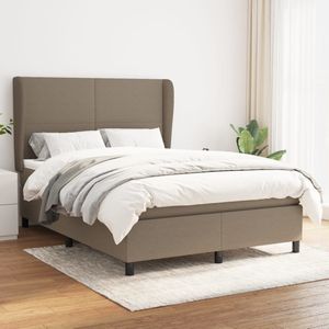 vidaXL Boxspring met matras stof taupe 140x200 cm