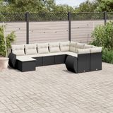 vidaXL 10-delige Loungeset met kussens poly rattan zwart