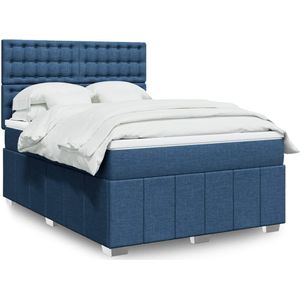 vidaXL Boxspring met matras stof blauw 140x190 cm