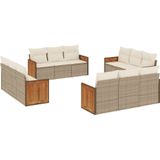 vidaXL 12-delige Loungeset met kussens poly rattan beige