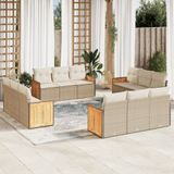 vidaXL 12-delige Loungeset met kussens poly rattan beige