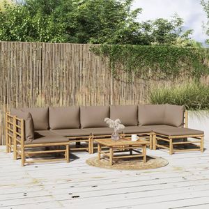 vidaXL 8-delige Loungeset met kussens bamboe taupe