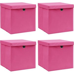 vidaXL-Opbergboxen-met-deksel-4-st-32x32x32-cm-stof-roze